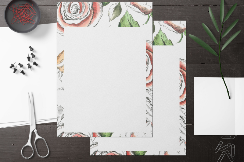 rose-watercolor-floral-stationery-lined-digital-note-paper