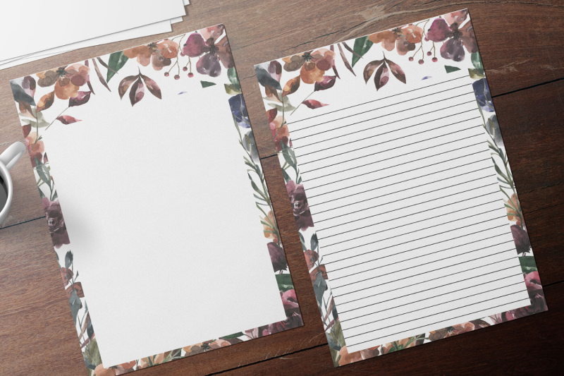 autumn-watercolor-floral-stationery-lined-digital-note-paper