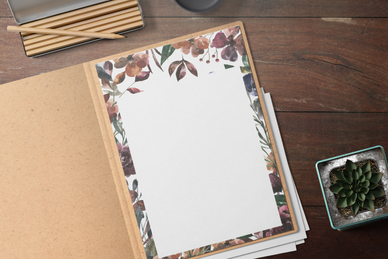 autumn-watercolor-floral-stationery-lined-digital-note-paper