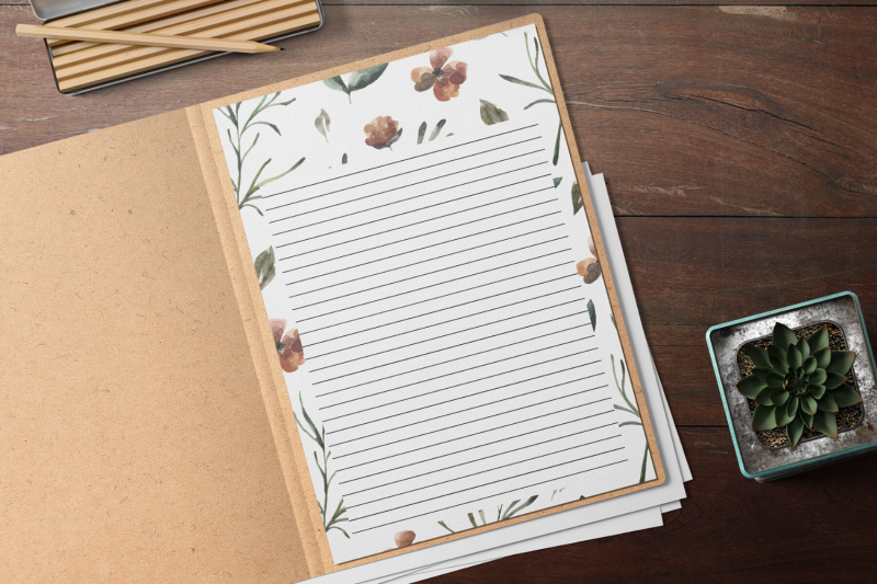 watercolor-floral-stationery-lined-digital-note-paper