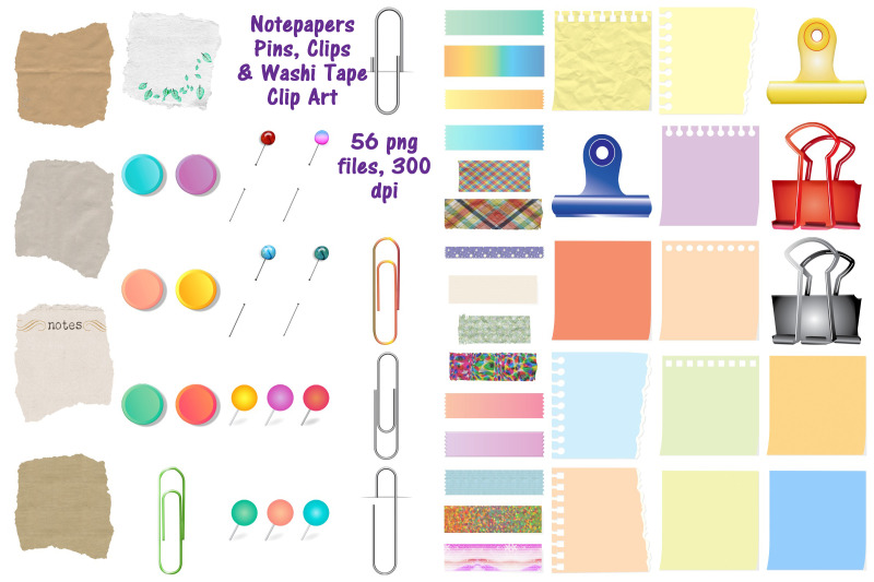 notepapers-pins-paper-clips-washi-tape-etc-clip-art