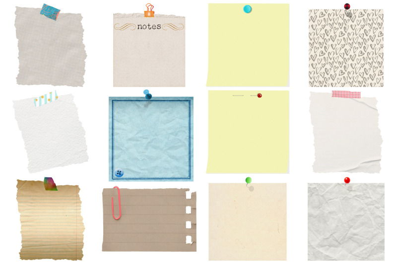 notepapers-w-pins-paper-clips-washi-tape-included-clip-art