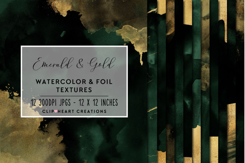 emerald-amp-gold-watercolor-and-foil-digital-papers