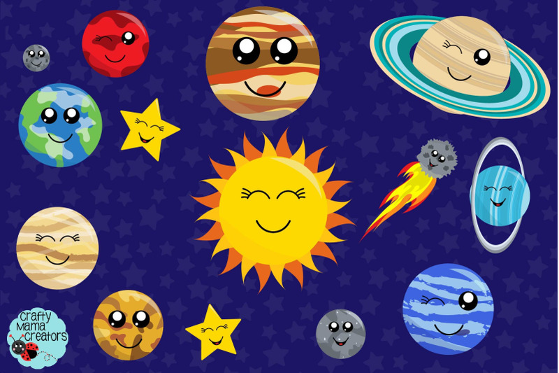 Planets Clipart, Solar System Clip Art Kawaii Graphics By Crafty Mama ...