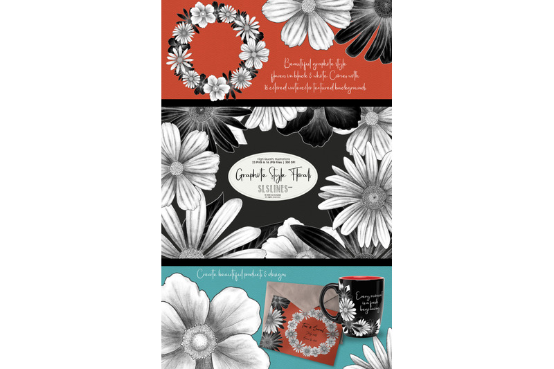 graphite-style-floral-design-set