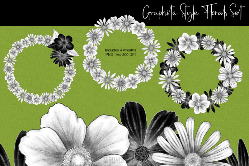 graphite-style-floral-design-set