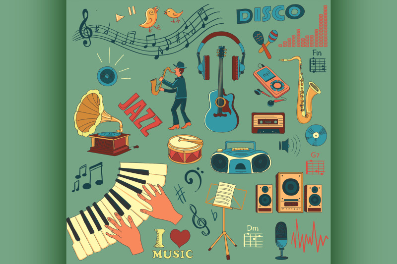colored-hand-draw-music-icon-set