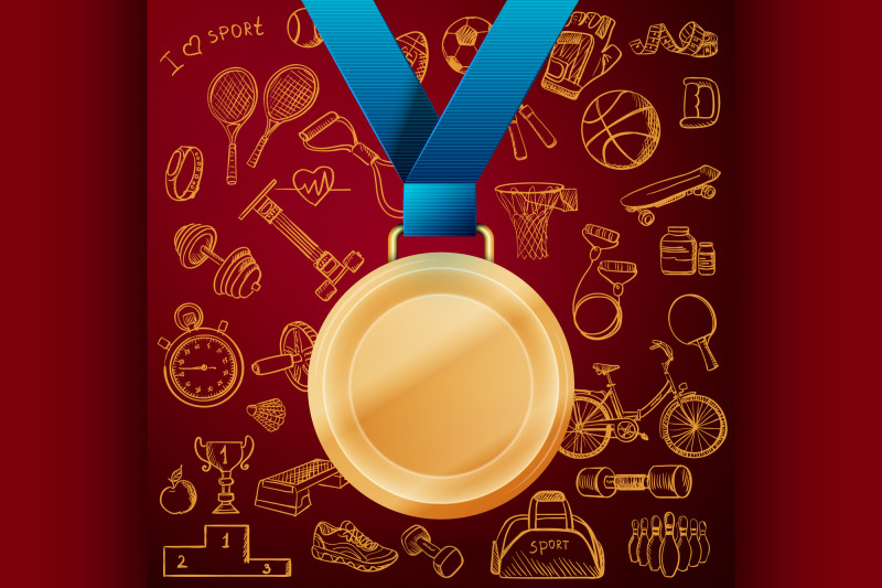 hand-drawn-fitness-doodle-set-with-gold-medal