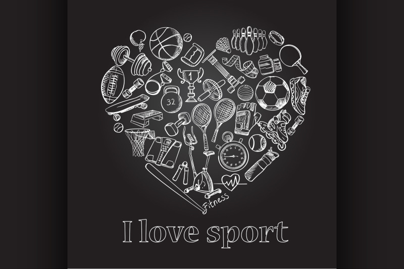 i-love-sport-hand-drawn-doodle-set