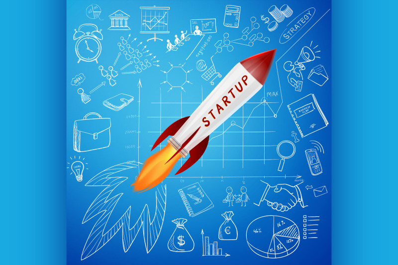 startup-concept-rocket-and-business-doodle-icon