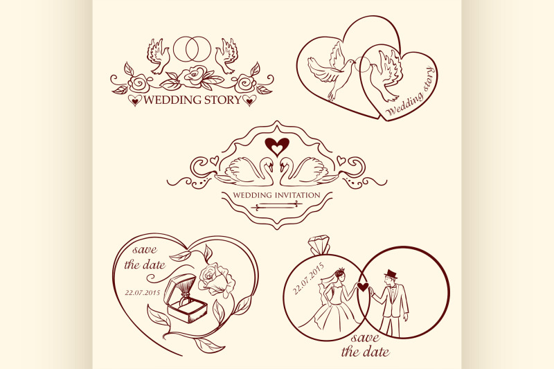 collection-of-decorative-wedding-logo-in-retro-colors