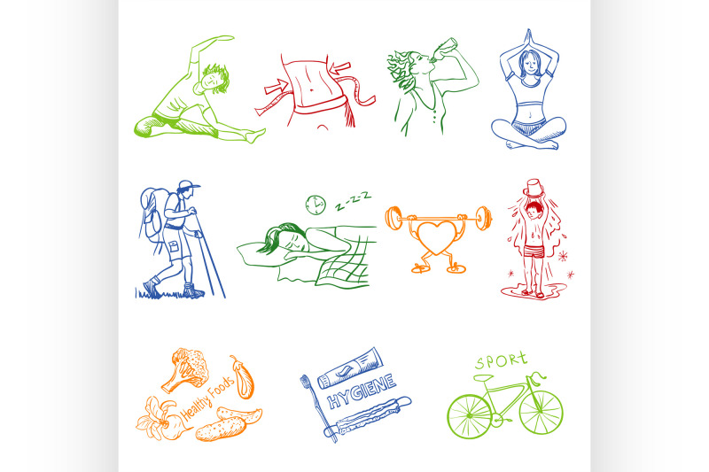 hand-drawn-doodle-sketch-icons-set-healthy-lifestyle