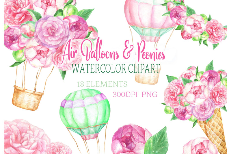 watercolor-air-balloons-amp-peonies-clipart-balloon-ice-cream-flowers-cl