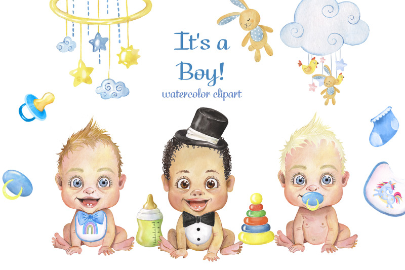 it-039-s-a-boy-watercolor-clipart-little-boy-newborn-toys-nipples-boy
