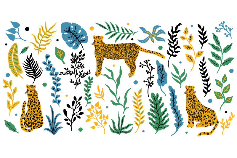 animal-leopard-and-tropic-plant-set