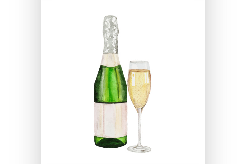 champagne-bottle-and-champagne-glass-watercolor-painting-on-white-bac