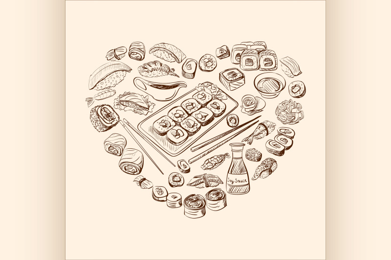sushi-and-rolls-heart-background
