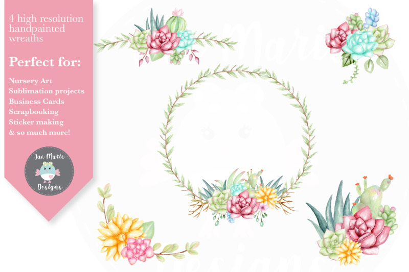 succulent-wreath-watercolor-wreath-set-sublimation-png