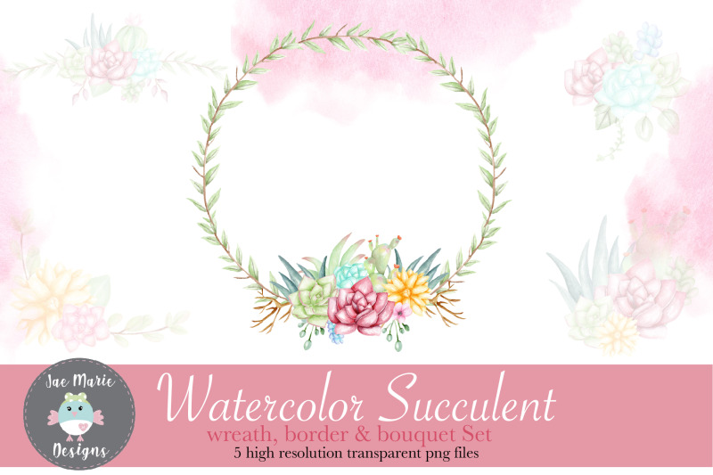 succulent-wreath-watercolor-wreath-set-sublimation-png