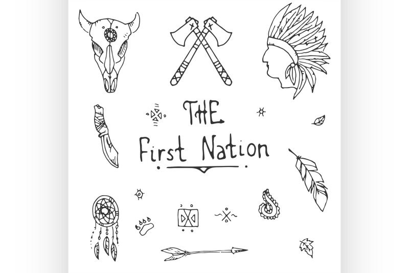 native-american-style-sketch-icon-set