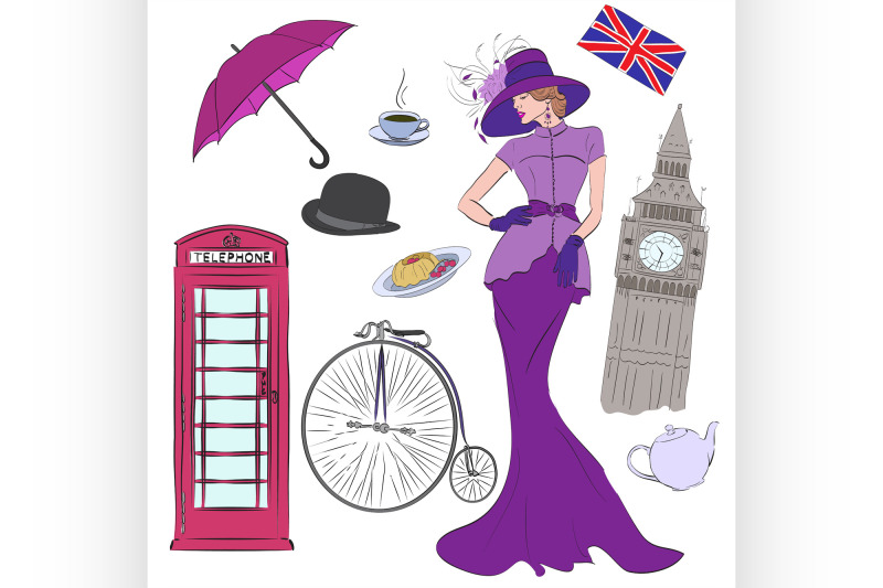lady-and-vector-elements-of-london