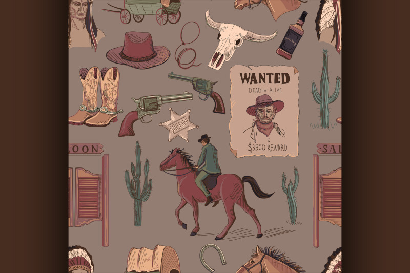wild-west-colored-hand-drawn-pattern