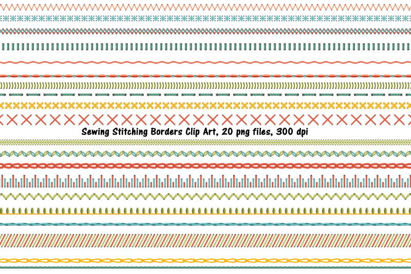 Sewing Stitch Border Clip Art PART ONE By Me and Ameliè | TheHungryJPEG