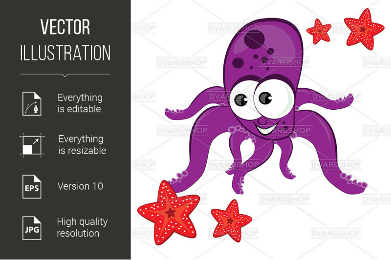 quot-cartoon-illustration-of-octopus-with-starfish-quot