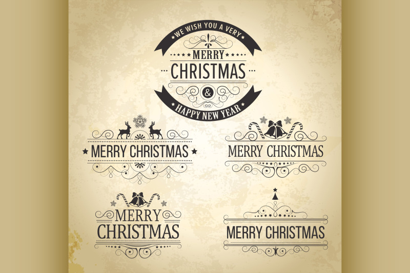 christmas-decoration-set-of-calligraphic-vintage-labels