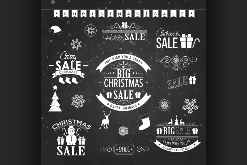 christmas-sale-design-set-labels-emblems-on-black-board