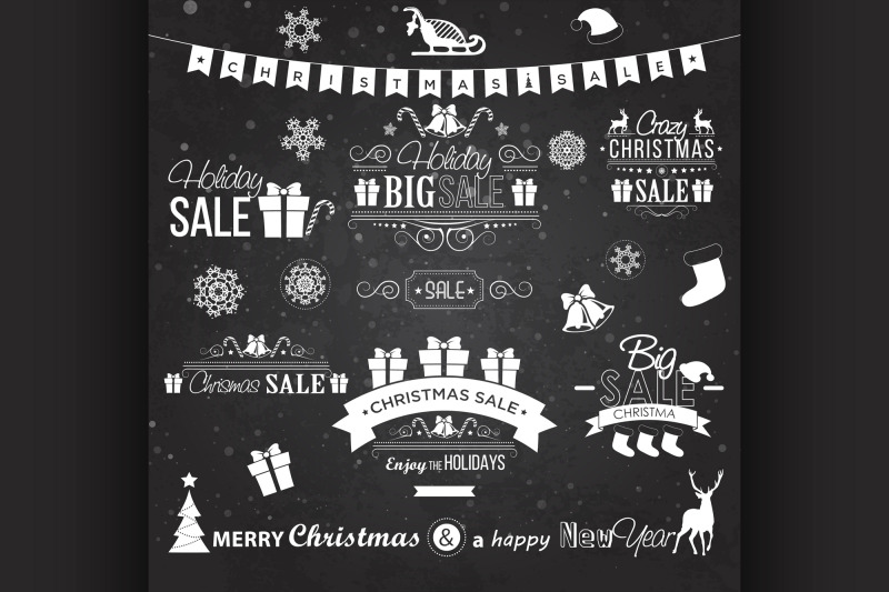 christmas-sale-design-set-labels-emblems-on-black-board