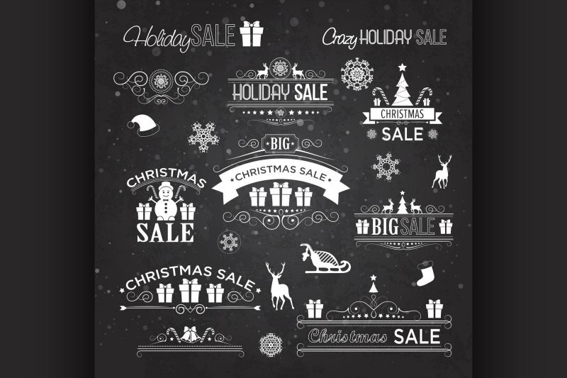 christmas-sale-design-set-labels-emblems-on-black-board