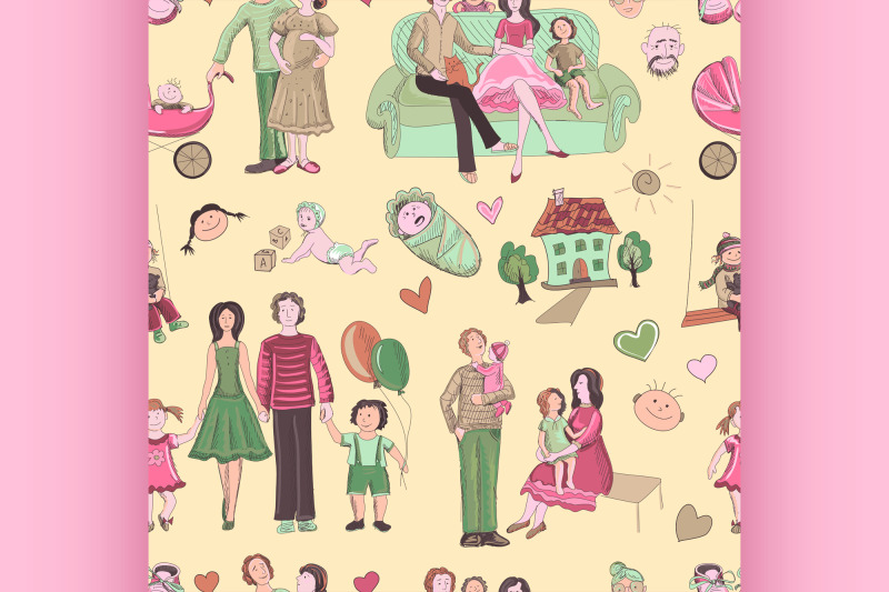 hand-drawn-seamless-pattern-with-happy-families