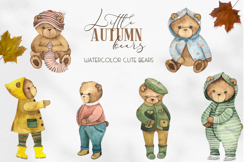 little-autumn-bears-watercolor-collection