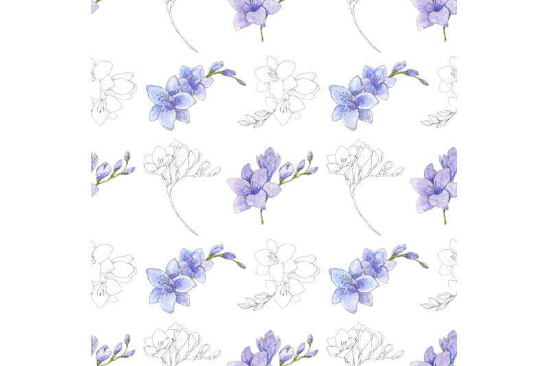 beautiful-freesia-flowers-watercolor-and-pen-ink-seamless-pattern