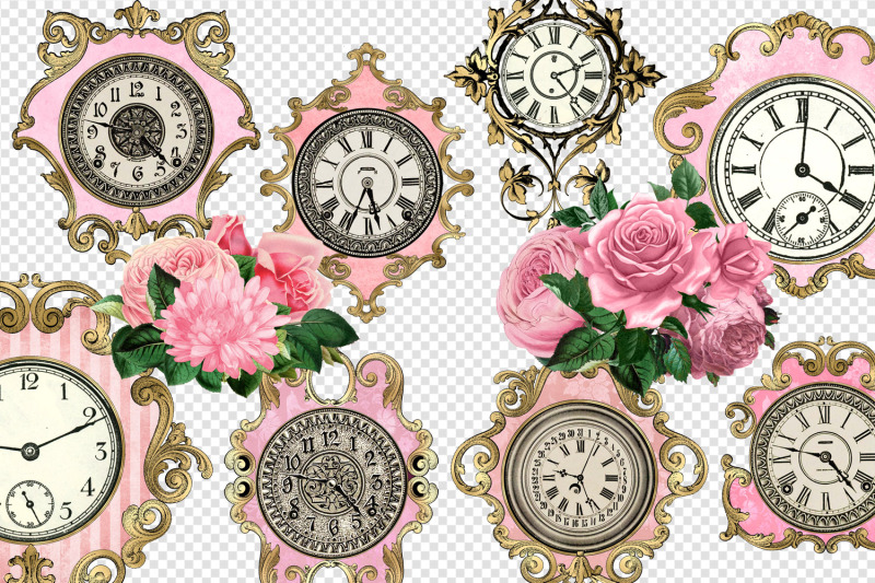 pink-and-gold-clocks-clipart