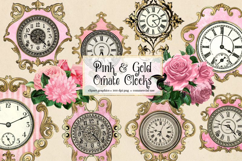 pink-and-gold-clocks-clipart