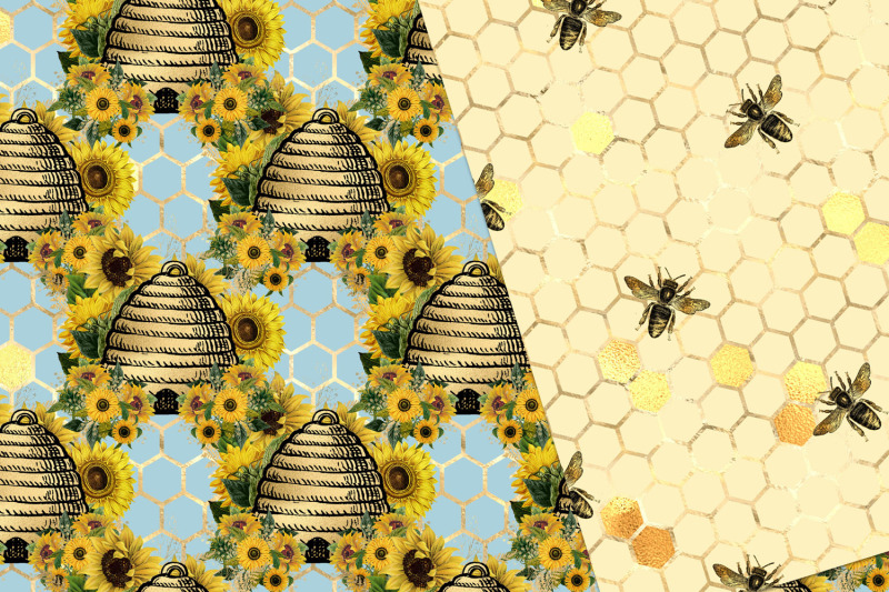 sunflower-bees-digital-paper