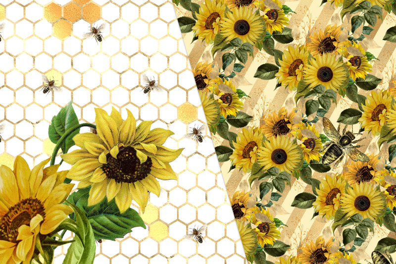 sunflower-bees-digital-paper