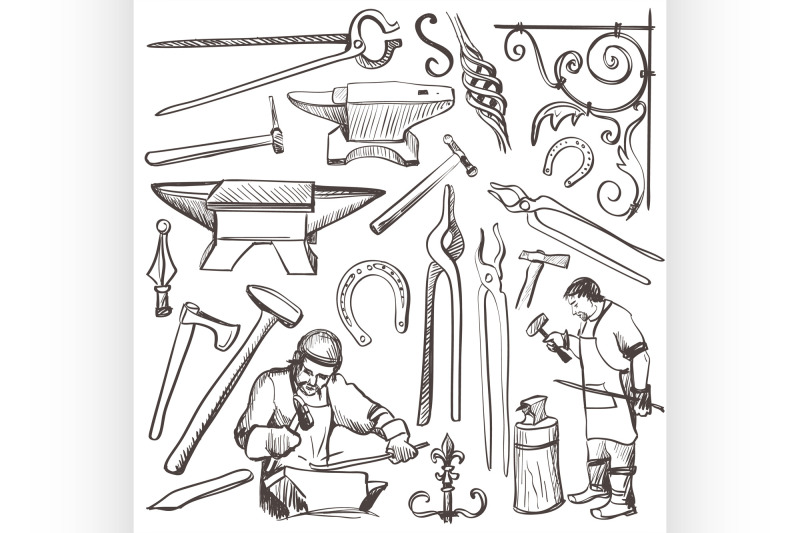 hand-drawn-sketch-blacksmith-set