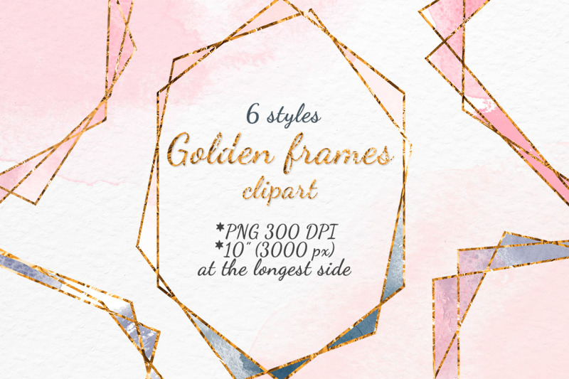 gold-frames-polygonal-frame-clipart-with-watercolor-texture