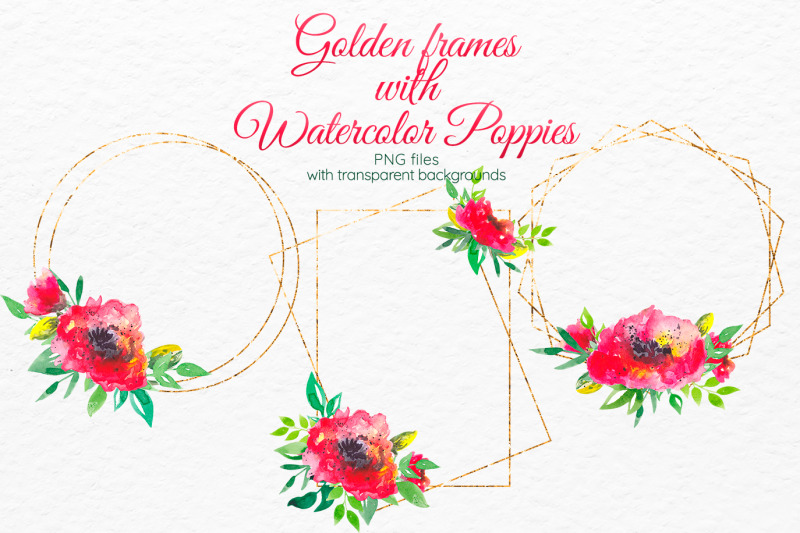 red-poppies-floral-frames-gold-frame-clipart-invitation-decor-poppy