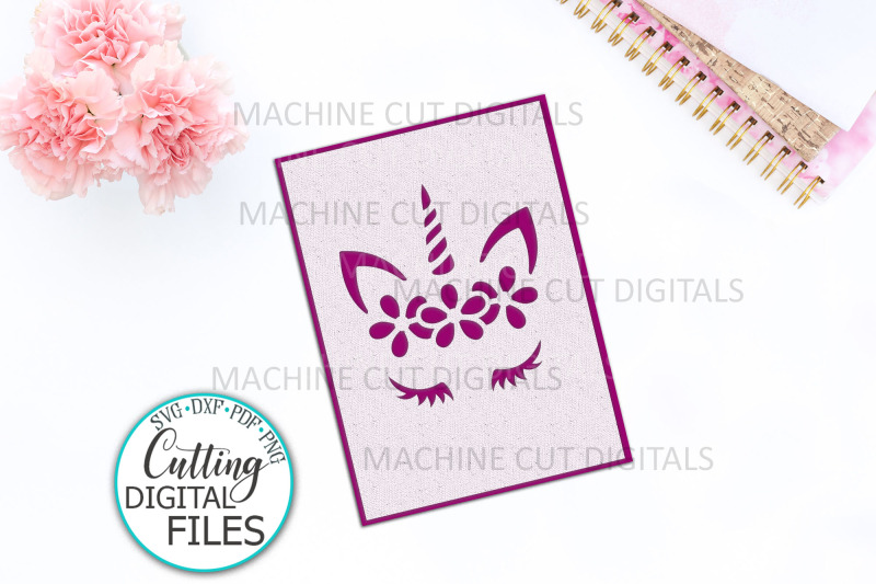 birthday-unicorn-face-with-flowers-papercut-card-svg-dxf-laser-cut