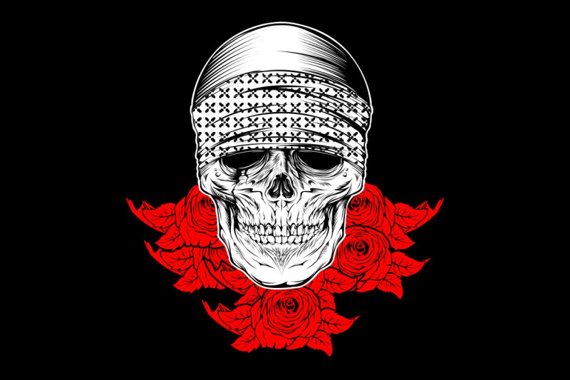 skull-wearing-bandana-with-rose