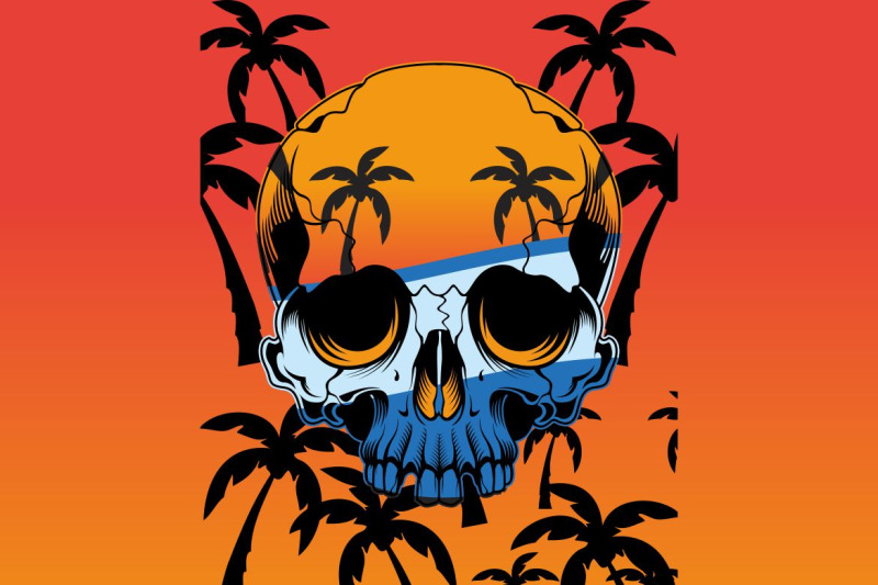vector-illustration-of-skull-summer-and-beach