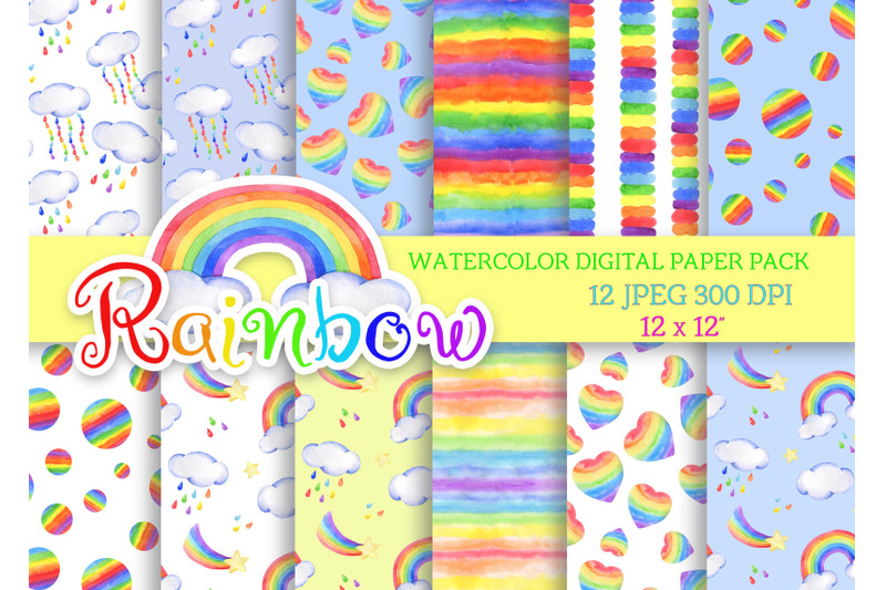 watercolor-digital-paper-rainbow-rain-cloud-seamless-pattern-patterns