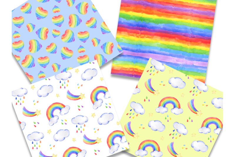 watercolor-digital-paper-rainbow-rain-cloud-seamless-pattern-patterns