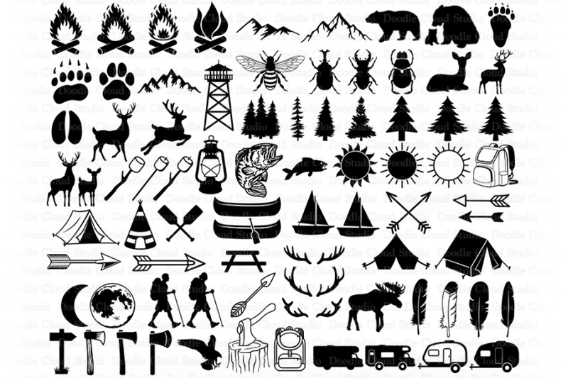 Camping Bundle SVG Cut Files, Summer Camp, Camping Clipart. By Doodle