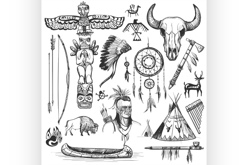 set-of-wild-west-american-indian-designed-elements