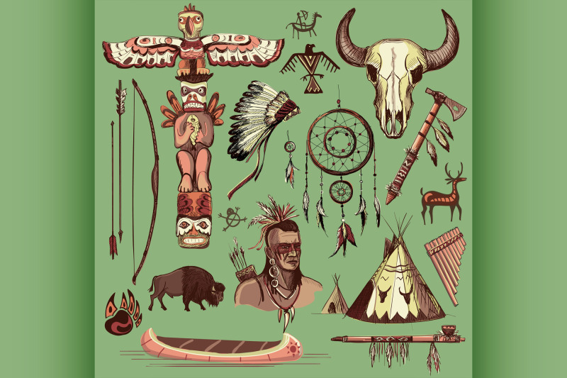 collection-of-hand-drawn-wild-west-american-indian-icons